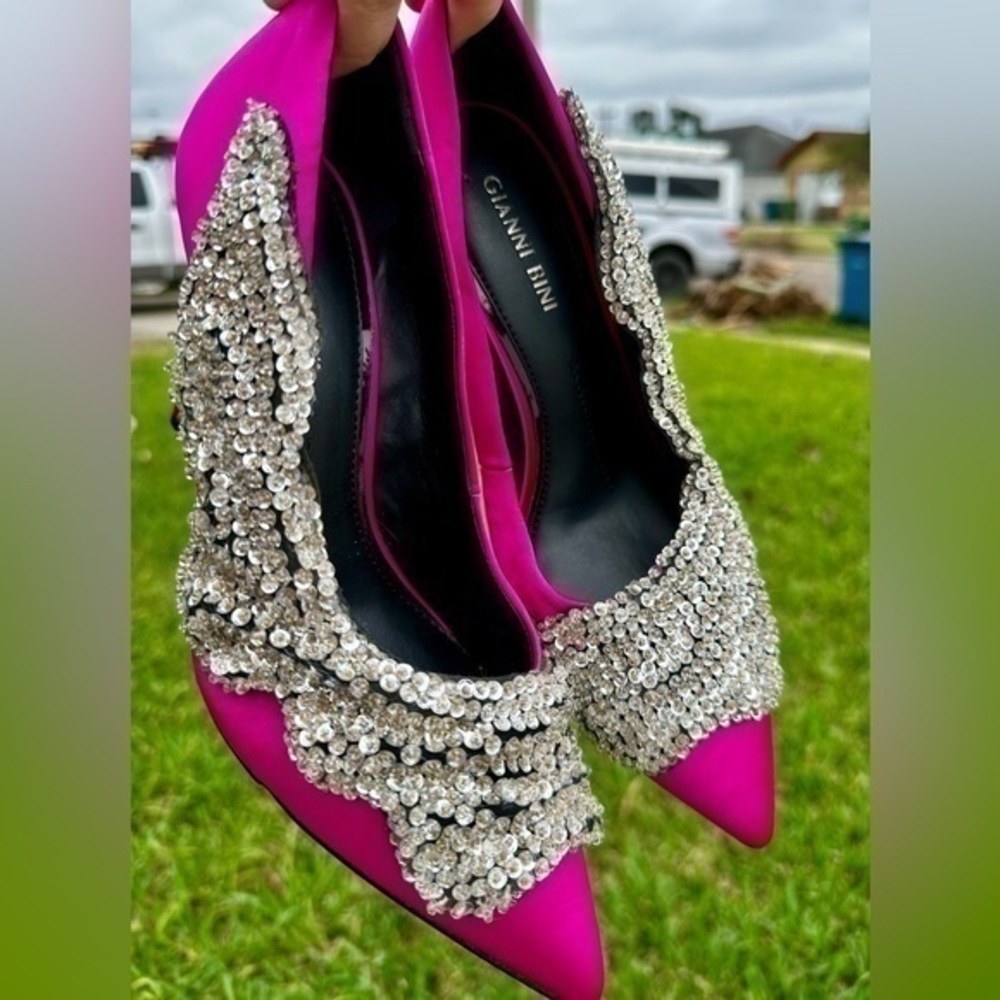 Gianni Bini Crystino Satin Sequin Pink Heel - Picture 5 of 16